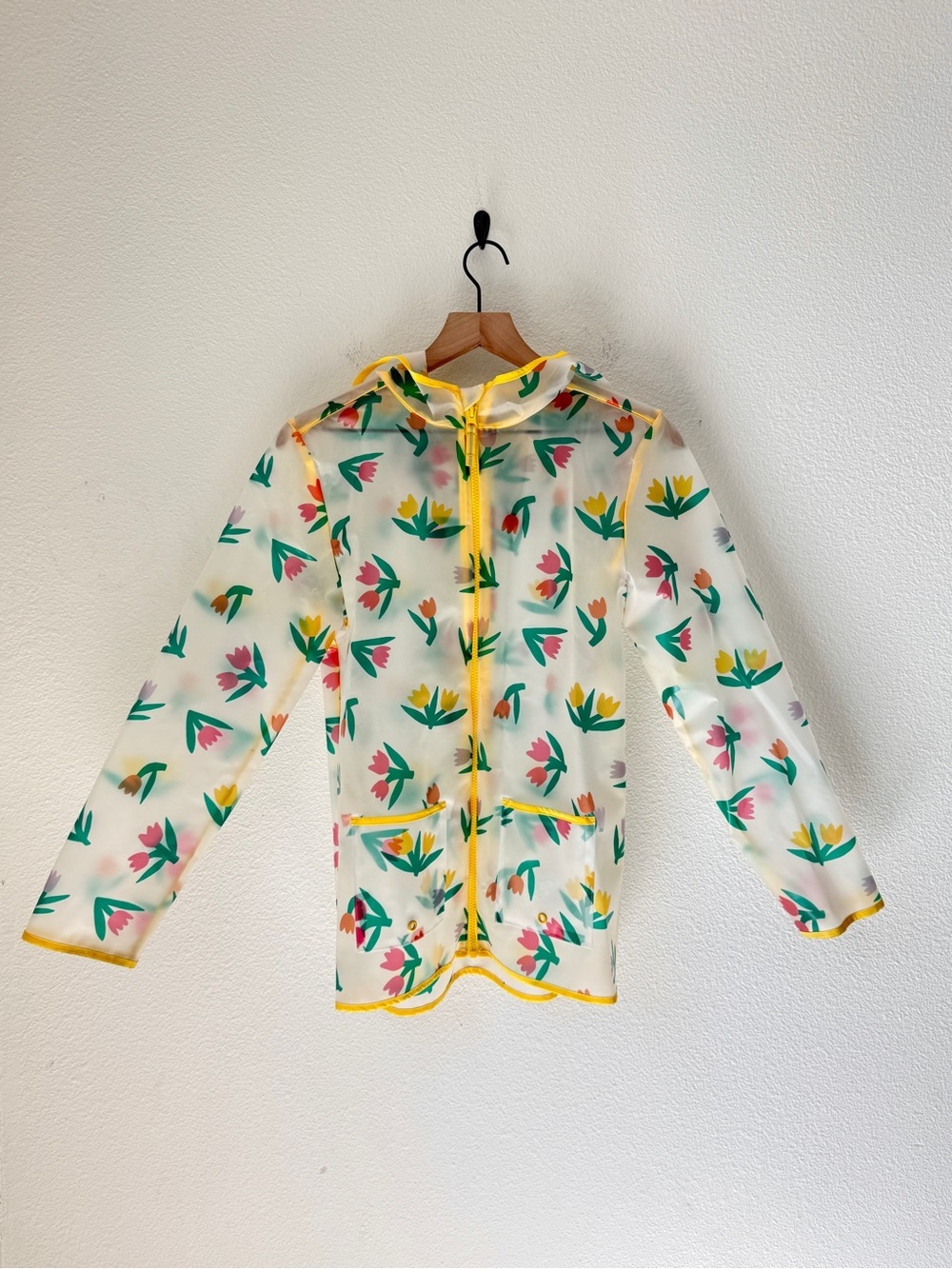 Cat & Jack Floral Sheer Hooded Tulip Rain Jacket with yellow trim - XL Girls 14